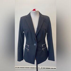 MICHAEL Michael Kors Women's Black and Silver Zippered Tailored Blazer